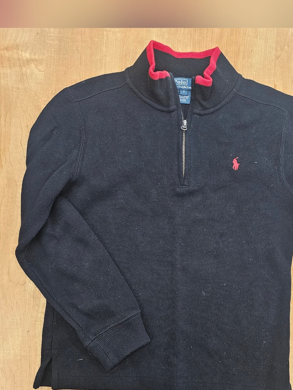Polo by Ralph Lauren Boys Or Girks Black Quarter-Zip Sweater with Red Trim